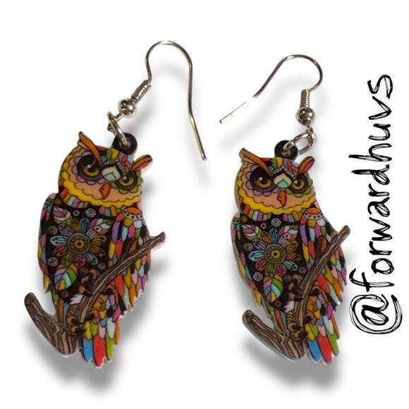Bundle Sale 3 for $15 | Double-Sided Lightweight Plastic Owl Earrings - Picture 1 of 6